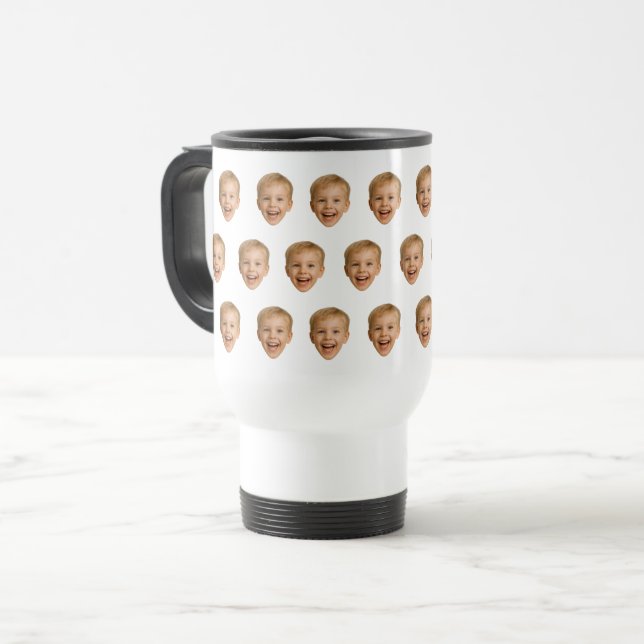 Custom Face Mug, Personalised Face Photo, Family Travel Mug (Front Left)