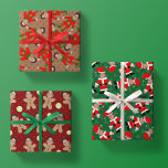 Custom Face Photo Christmas Variety Pack 3 Cute  Wrapping Paper Sheet<br><div class="desc">Fun series of wrapping paper sheets that allows for the personalisation of including someone's (very tightly cropped) face picture with a removed background on all of these three characters. ONe sheet includes Gingerbread Men, another is santa claus with santa hats, and the final is santa's elves. One upload replaces all...</div>