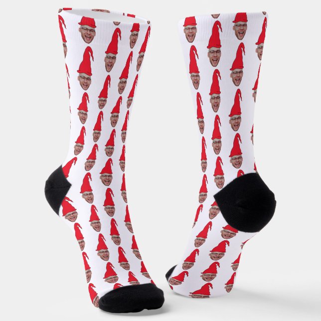 Custom Face Photo Elf Face Repeating Pattern Socks (Angled)