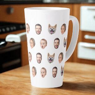 Custom Face Photo Family Gift, 4 Photos Faces Latte Mug