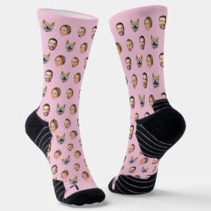 Custom Face Photo Family Gift, 4 Photos Faces Socks