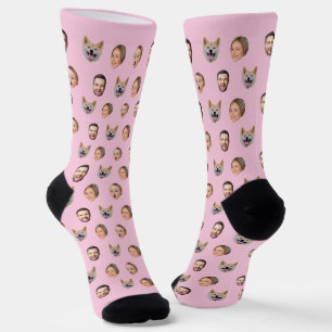 Custom Face Photo Family Gift, 4 Photos Faces Socks