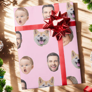 Custom Face Photo Family Gift, 4 Photos Faces Wrapping Paper