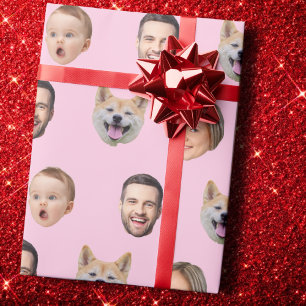 Custom Face Photo Family Gift, 4 Photos Faces Wrapping Paper