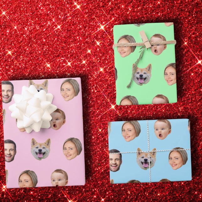Custom Face Photo Family Gift, 4 Photos Faces Wrapping Paper Sheet (Creator Uploaded)