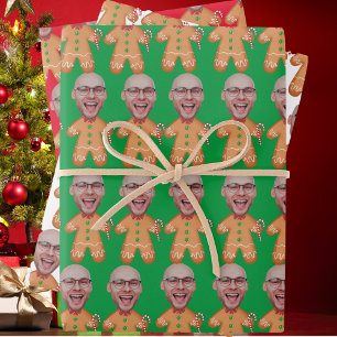 Custom Face Photo Gingerbread Funny Christmas Wrapping Paper Sheet