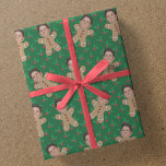 Custom Face Photo Gingerbread Men Christmas Holly Wrapping Paper<br><div class="desc">Full roll of green holly seamless pattern custom photo gift wrap that allows for the personalisation of including someone's (very tightly cropped) face picture on all of the little gingerbread people.</div>