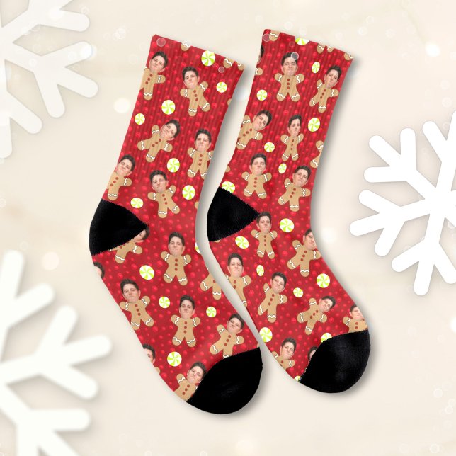 Custom Face Photo Gingerbread Men Christmas Socks (Creator Uploaded)
