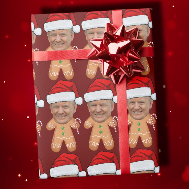 Custom Face Photo Gingerbread Trump Christmas Wrapping Paper (Creator Uploaded)