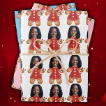 Custom Face Photo Gingerbread Woman Christmas Pink Wrapping Paper Sheet<br><div class="desc">modern Custom Face Photo Gingerbread Woman Christmas, Replace the face of this Gingerbread with your favourite photo (make sure to crop as much to the face as possible and use an app to remove the background) and personalise this funny Christmas Holiday Wrapping Paper with your kid, husband, or boyfriend on...</div>