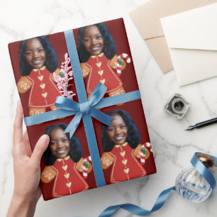 Custom Face Photo Gingerbread Woman Christmas Wrapping Paper