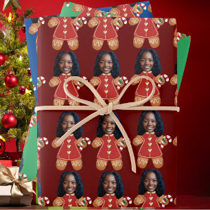 Custom Face Photo Gingerbread Woman Christmas  Wrapping Paper Sheet
