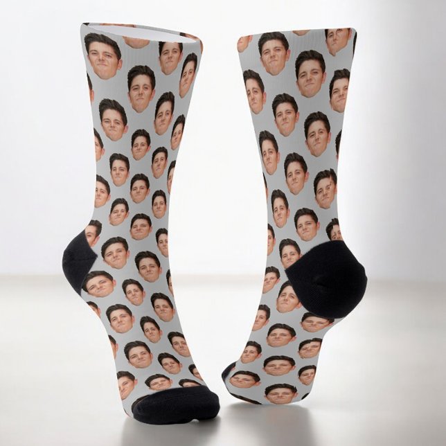 Custom Face Photo Light Grey Crew Socks (Creator Uploaded)