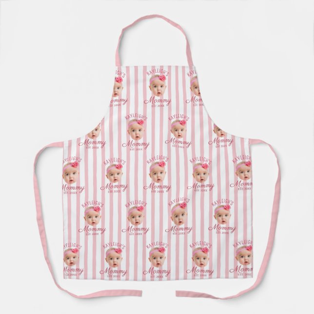 Custom Face Photo Pattern Pink Mummy Mum Apron (Front)