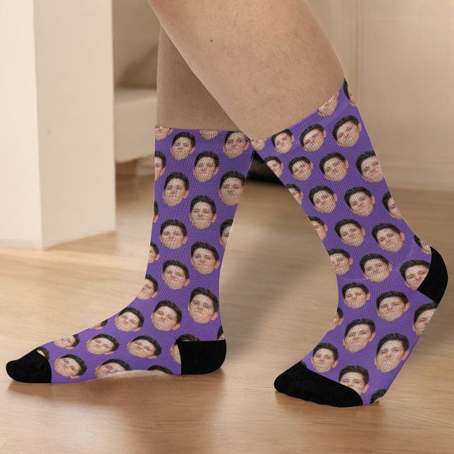 Custom Face Photo Purple Crew Socks (Creator Uploaded)