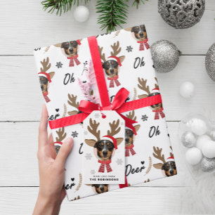 Custom Face Photo Reindeer Christmas Holiday White Wrapping Paper