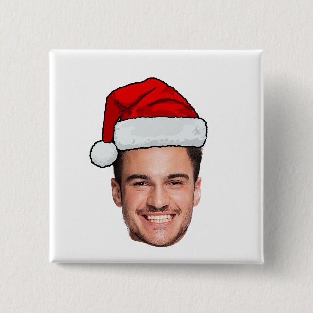 Custom Face Photo Santa Claus Hat Christmas 15 Cm Square Badge (Front)