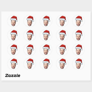 Custom Face Photo Santa Claus Hat Christmas Classic Round Sticker