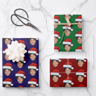 Custom Face Photo Santa Claus Hat Christmas Gift Wrapping Paper Sheet