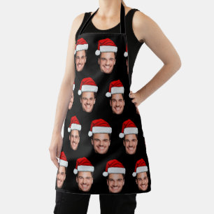 Custom Face Photo Santa Hat Christmas Black Apron