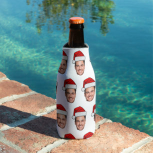 Custom Face Photo Santa Hat Christmas Bottle Cooler