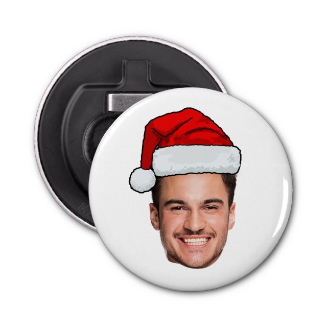 Custom Face Photo Santa Hat Christmas Bottle Opener (Front)