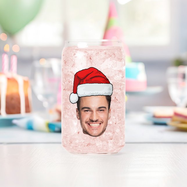 Custom Face Photo Santa Hat Christmas Can Glass (Insitu (Birthday))