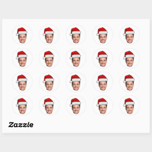 Custom Face Photo Santa Hat Christmas Classic Round Sticker