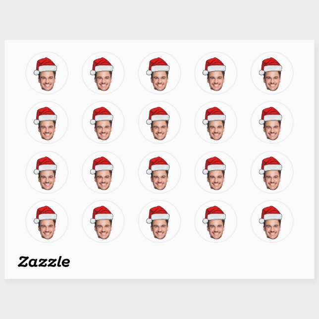 Custom Face Photo Santa Hat Christmas Classic Round Sticker (Sheet)