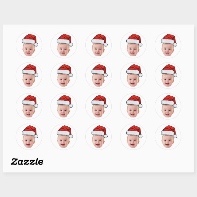 Custom Face Photo Santa Hat Christmas Classic Round Sticker (Sheet)