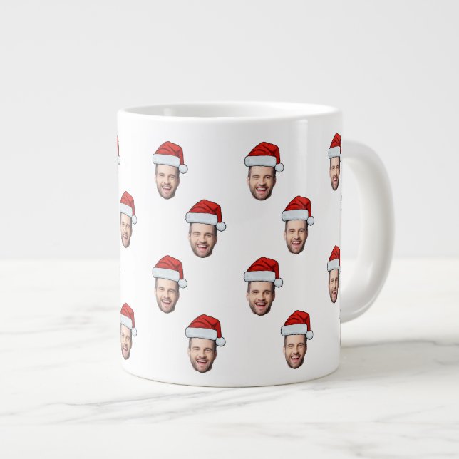 Custom Face Photo Santa Hat Christmas Gift Large Coffee Mug (Front Right)