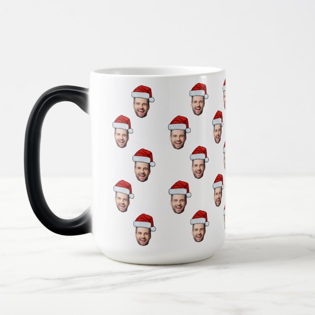 Custom Face Photo Santa Hat Christmas Gift Magic Mug (Left)