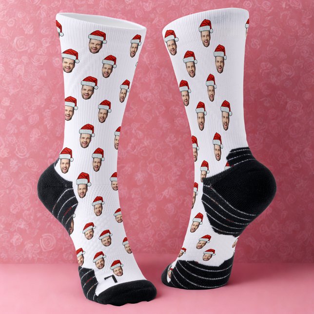 Custom Face Photo Santa Hat Christmas Gift Socks (Creator Uploaded)