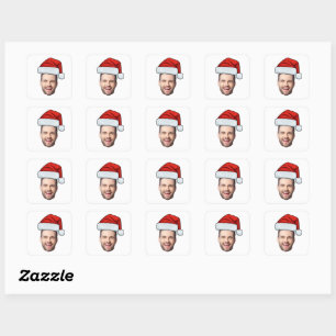 Custom Face Photo Santa Hat Christmas Gift Square Sticker