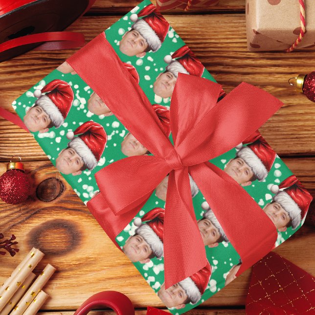 Custom Face Photo Santa Hat Christmas Gift Wrap (Creator Uploaded)