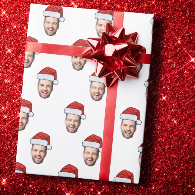 Custom Face Photo Santa Hat Christmas Gift  Wrapping Paper (Creator Uploaded)