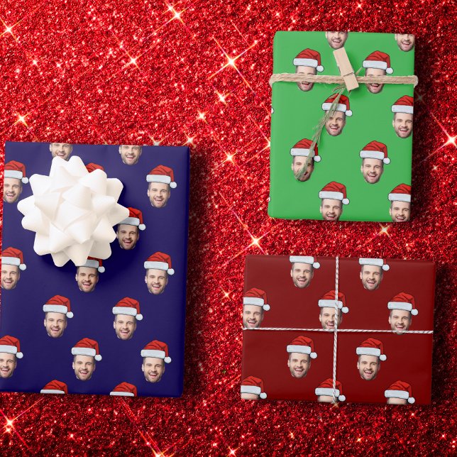 Custom Face Photo Santa Hat Christmas Gift  Wrapping Paper Sheet (Creator Uploaded)