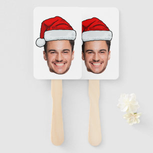 Custom Face Photo Santa Hat Christmas Hand Fan