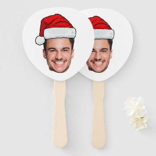 Custom Face Photo Santa Hat Christmas Hand Fan