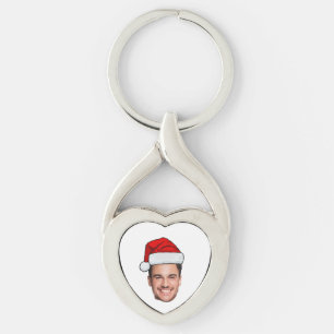 Custom Face Photo Santa Hat Christmas Key Ring