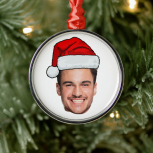 Custom Face Photo Santa Hat Christmas Metal Tree Decoration