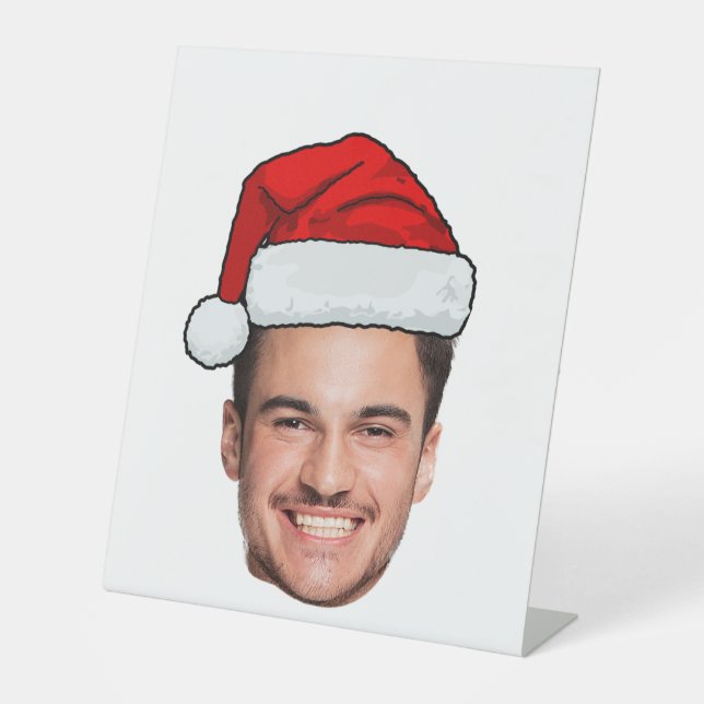 Custom Face Photo Santa Hat Christmas Pedestal Sign (Front)