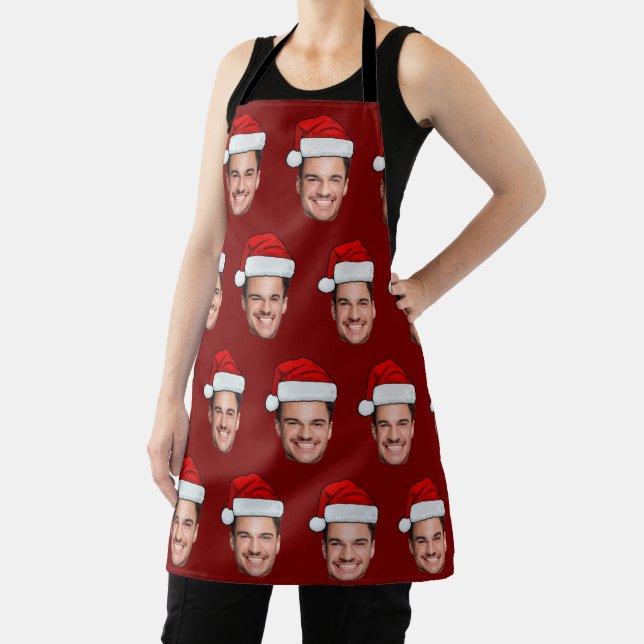 Custom Face Photo Santa Hat Christmas Red Apron (Insitu)