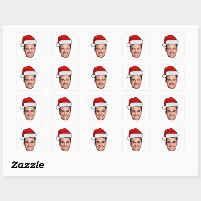 Custom Face Photo Santa Hat Christmas Sheet of 20 Square Sticker (Sheet)