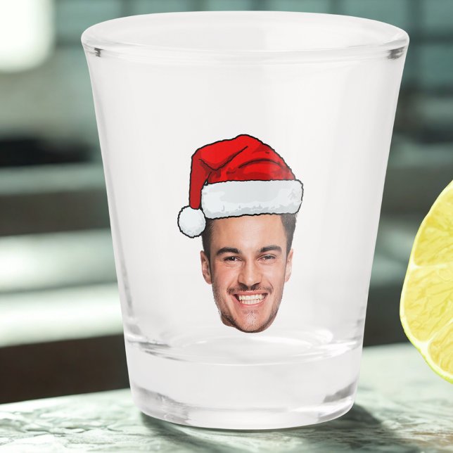 Custom Face Photo Santa Hat Christmas Shot Glass (Creator Uploaded)
