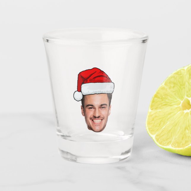 Custom Face Photo Santa Hat Christmas Shot Glass (Front)