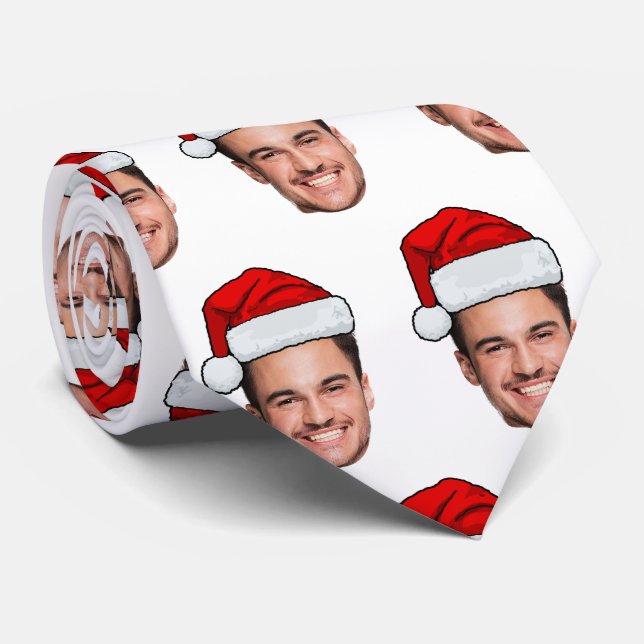 Custom Face Photo Santa Hat Christmas Tie (Rolled)