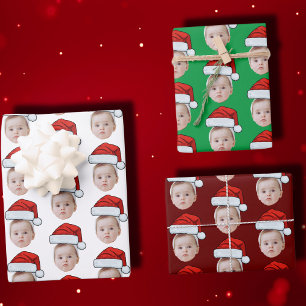 Custom Face Photo Santa Hat Christmas Wrapping Paper Sheet