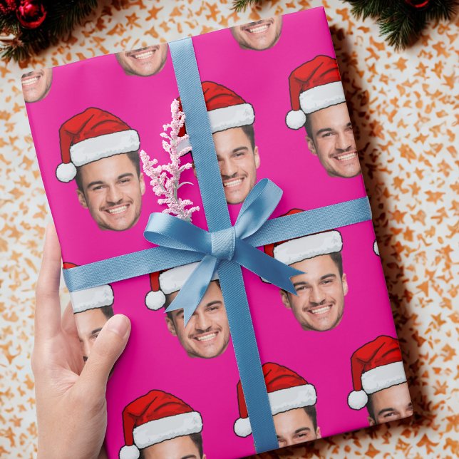Custom Face Photo Santa Hat Gift Wrap, Christmas Wrapping Paper (Creator Uploaded)