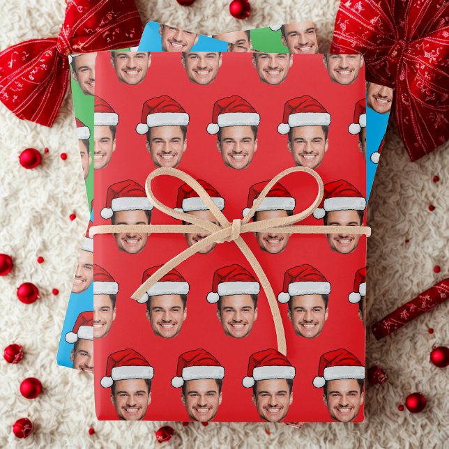 Custom Face Photo Santa Hat Gift Wrap, Christmas Wrapping Paper Sheet (Creator Uploaded)